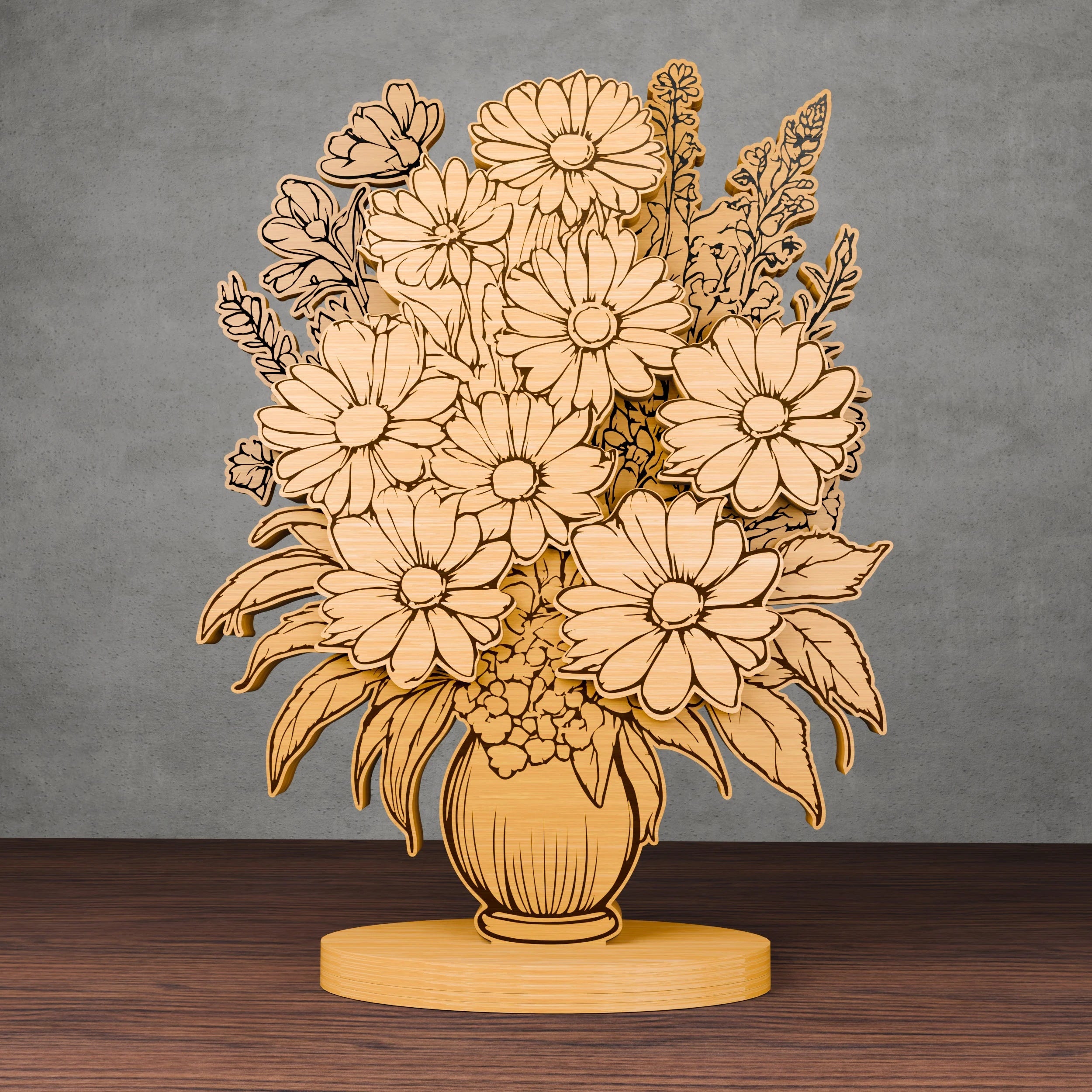 Flower Vase Bouquet Laser Cut SVG Bundle, Multilayer 3D Floral Centerpiece, Tulip Daisy Zinnia Files for Glowforge Cricut