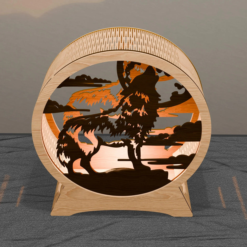 Howling Wolf Multilayer 3D SVG Laser Cut File, Round Wolf Moon Night Light Lamp, Glowforge Cricut Digital Download