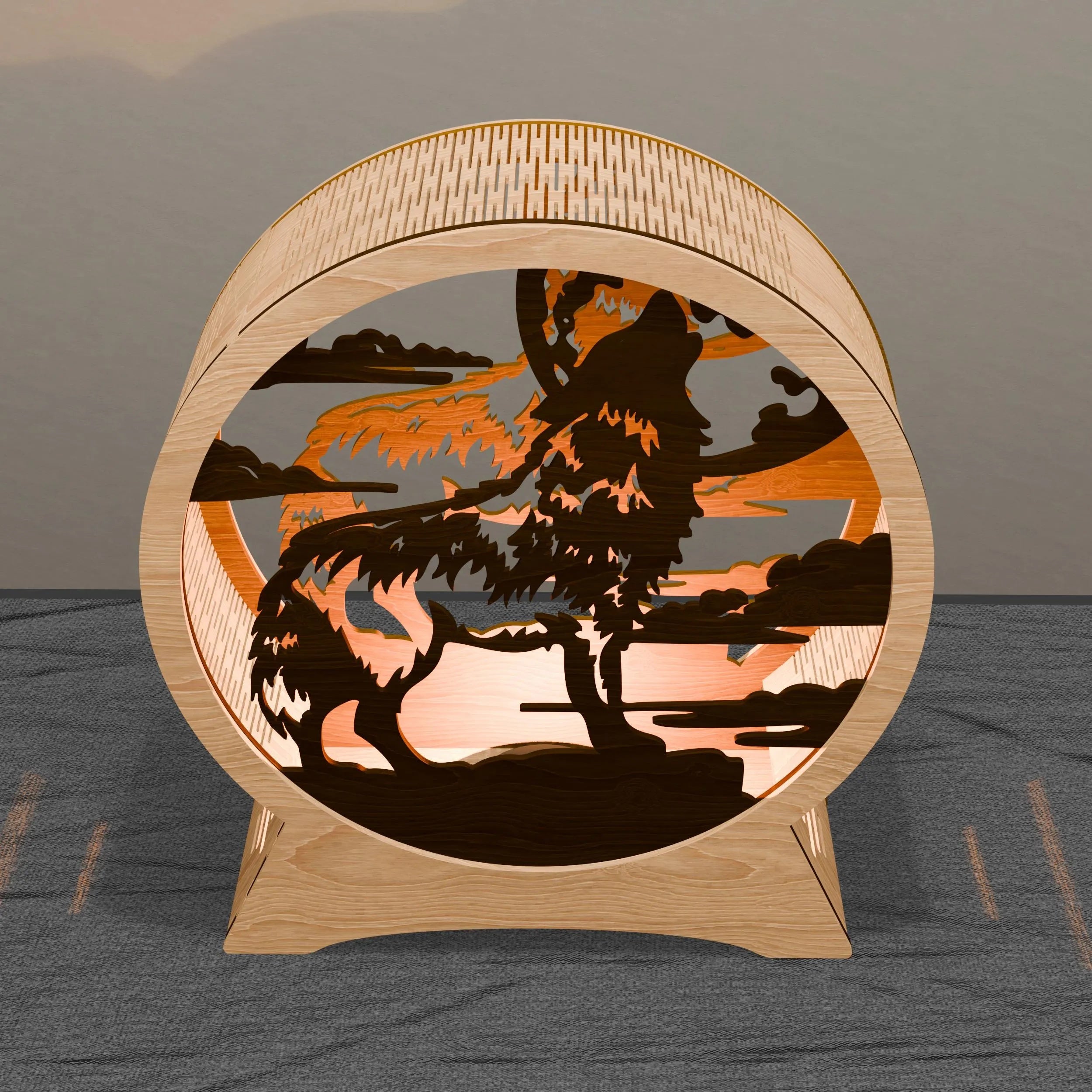 Howling Wolf Multilayer 3D SVG Laser Cut File, Round Wolf Moon Night Light Lamp, Glowforge Cricut Digital Download