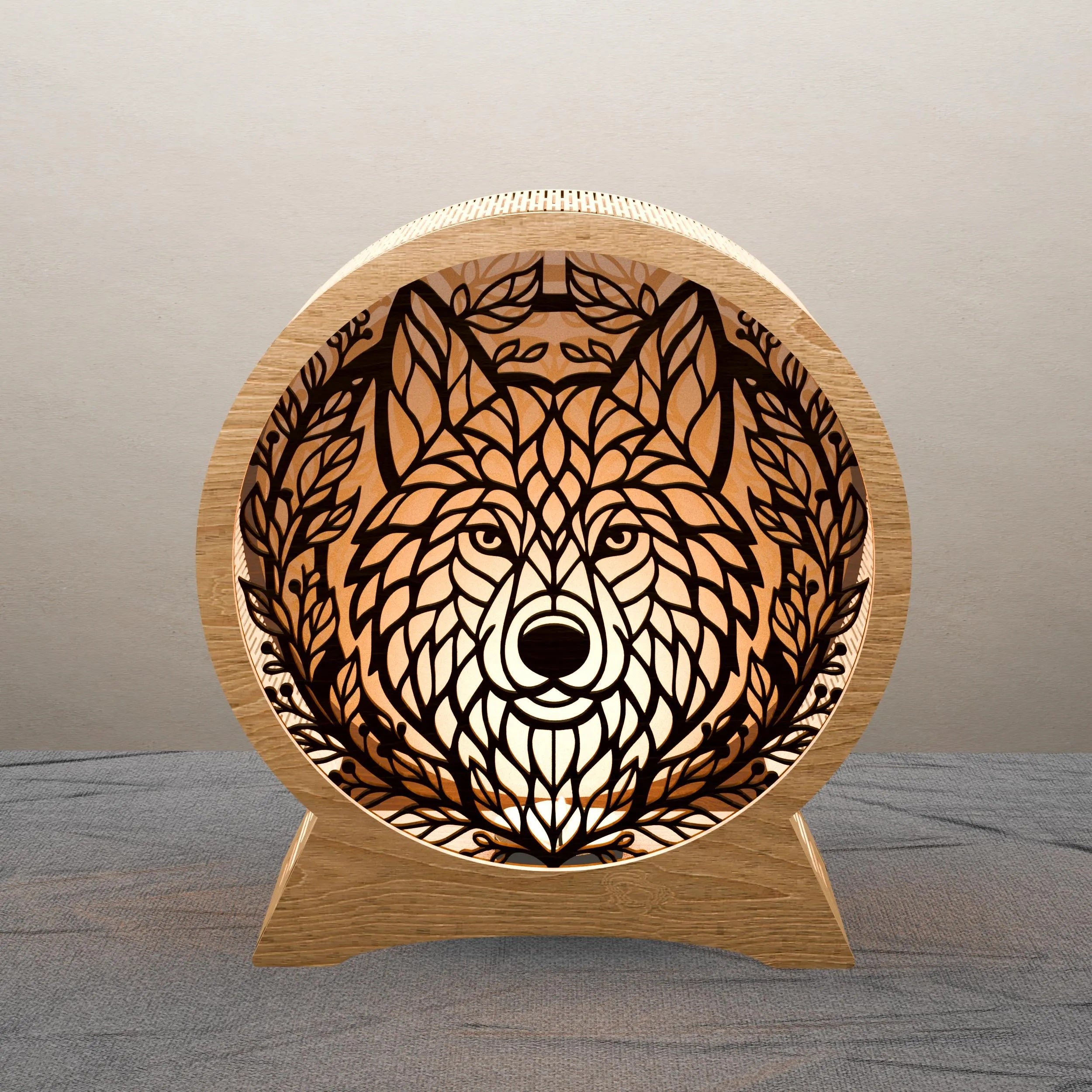 Wolf Mandala Laser Cut Files SVG Bundle, 3D Layered Wolf Lamp Night Light Digital Download, Multilayer Wood Wall Art Cricut