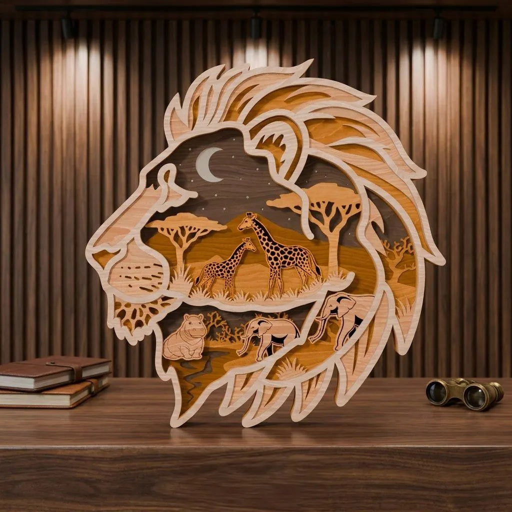 Lion Safari Multilayer SVG Laser Cut File, 3D Layered Mandala Wall Art, Africa Animals Wood DXF CDR Glowforge Cricut Digital