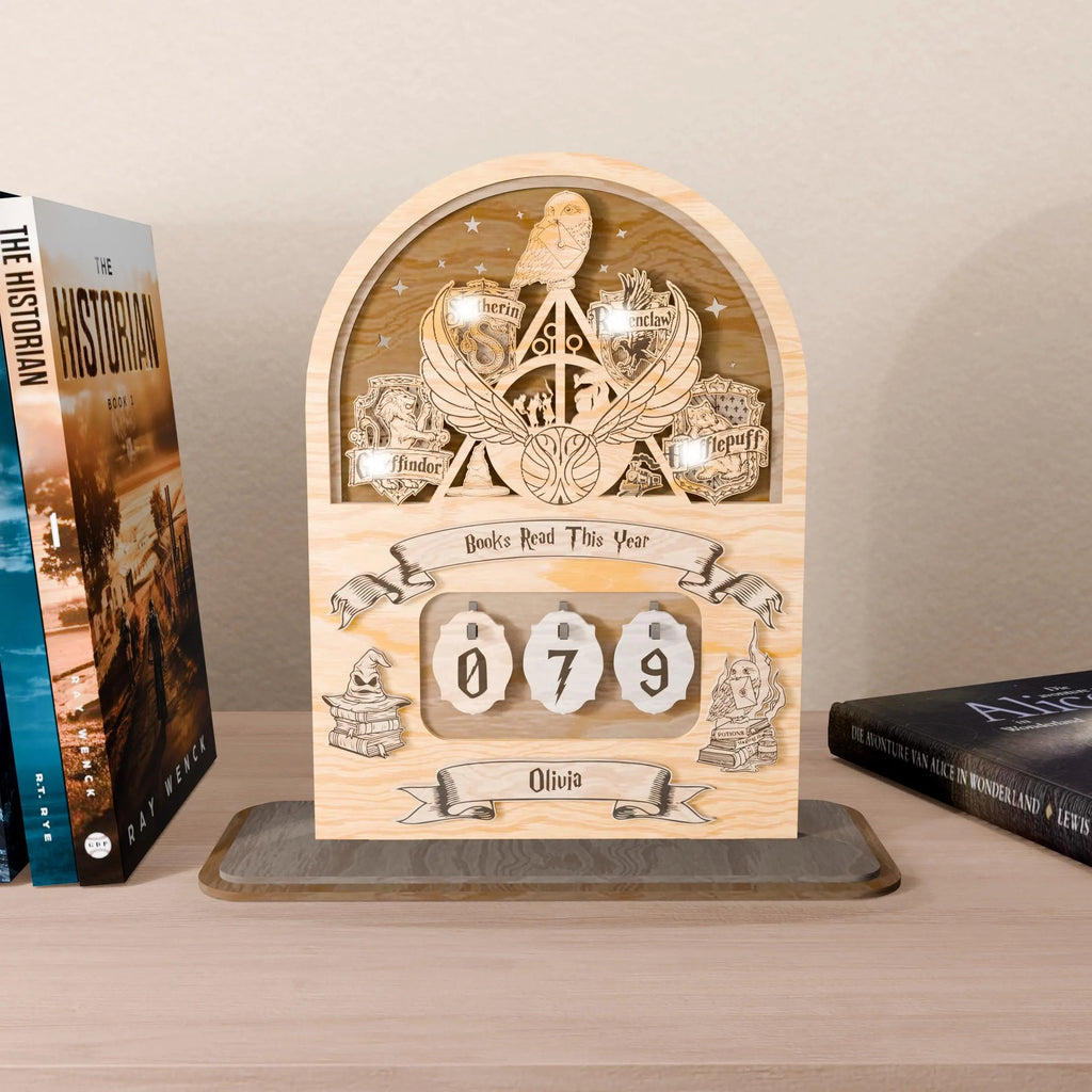 Wizard Book Reading Tracker SVG Laser Cut File, Magic School Books Read This Year Counter, Personalized Reader Gift Digital Download