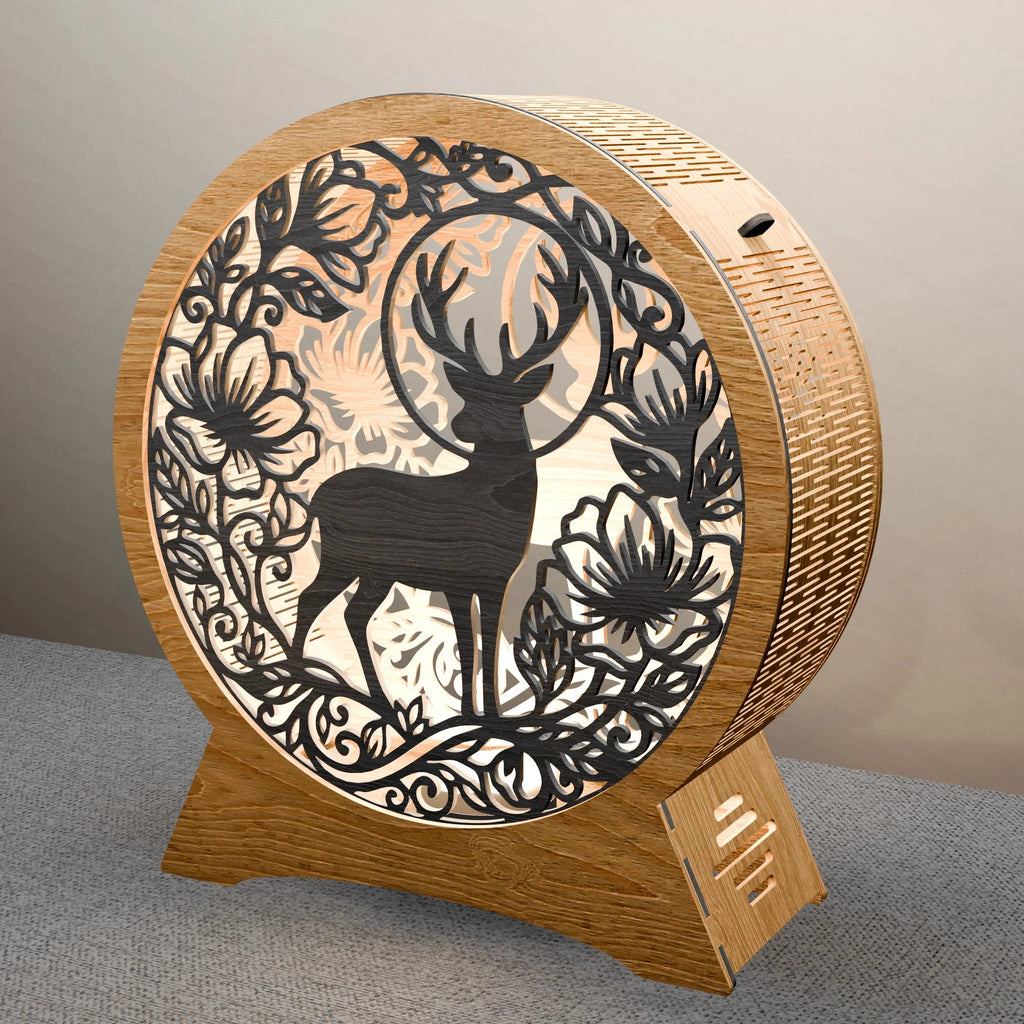 Deer Light Box SVG Multilayer Mandala Stag Floral 3D Layered Laser Cut File Glowforge Cricut Shadow Box Digital Download