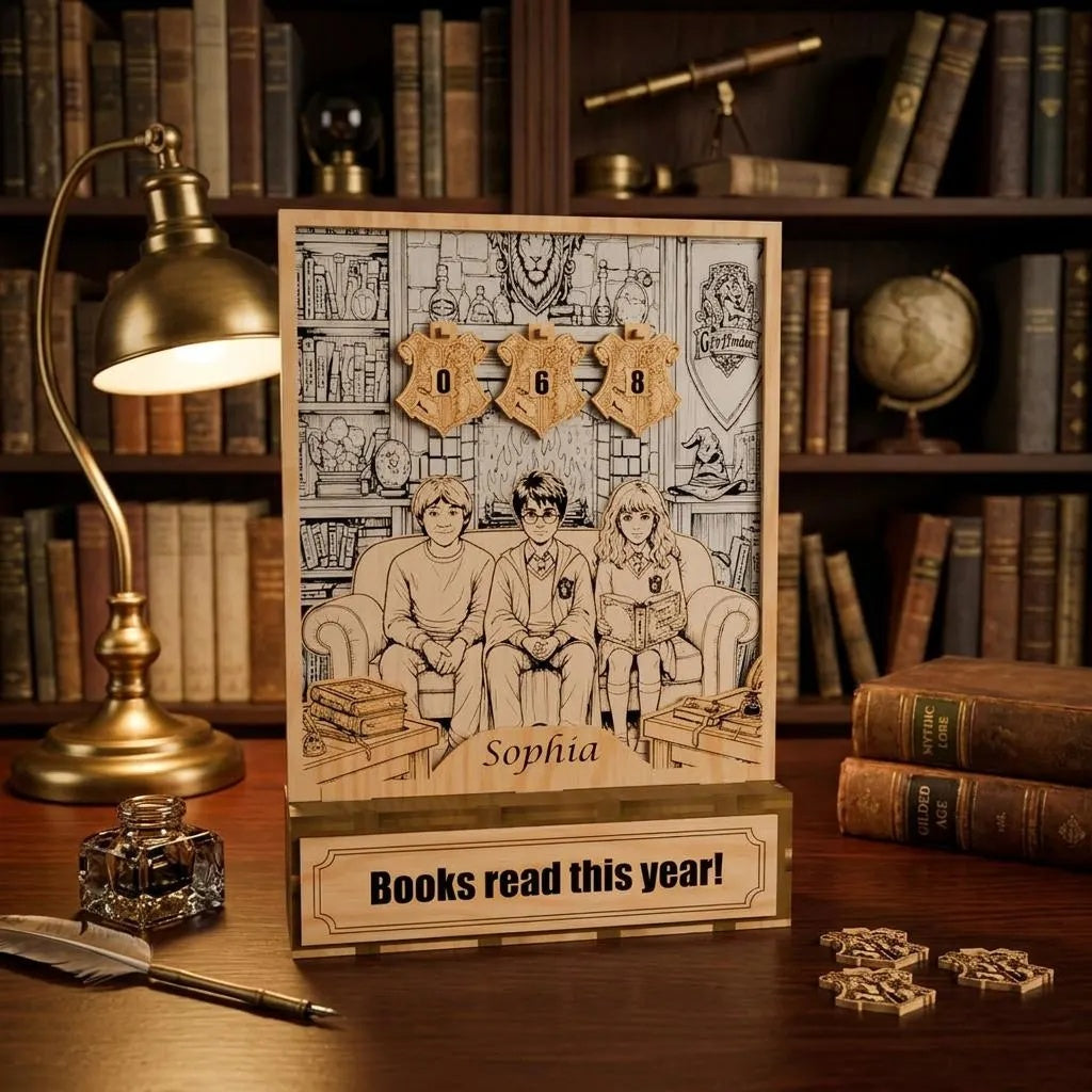 Digital Wizard Book Tracker SVG, Personalized Reading Counter Laser Cut File, Magic School Bookshelf Reading Tracker Download