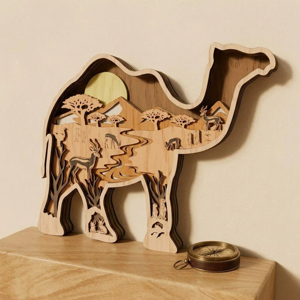 Camel Multilayer Laser Cut Files, Savanna Safari 3D Layered SVG, Desert Animal Shadow Box, Glowforge Wood Decor