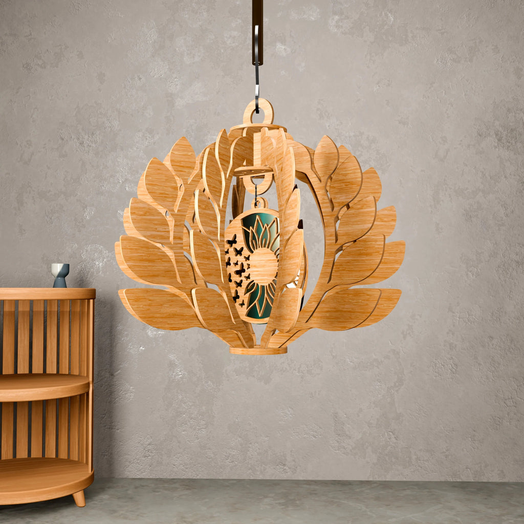 Sunflower Pendant Light Laser Cut Files, Butterfly Lantern SVG, 3D Wooden Lampshade Digital Download, Boho Chandelier DXF CDR