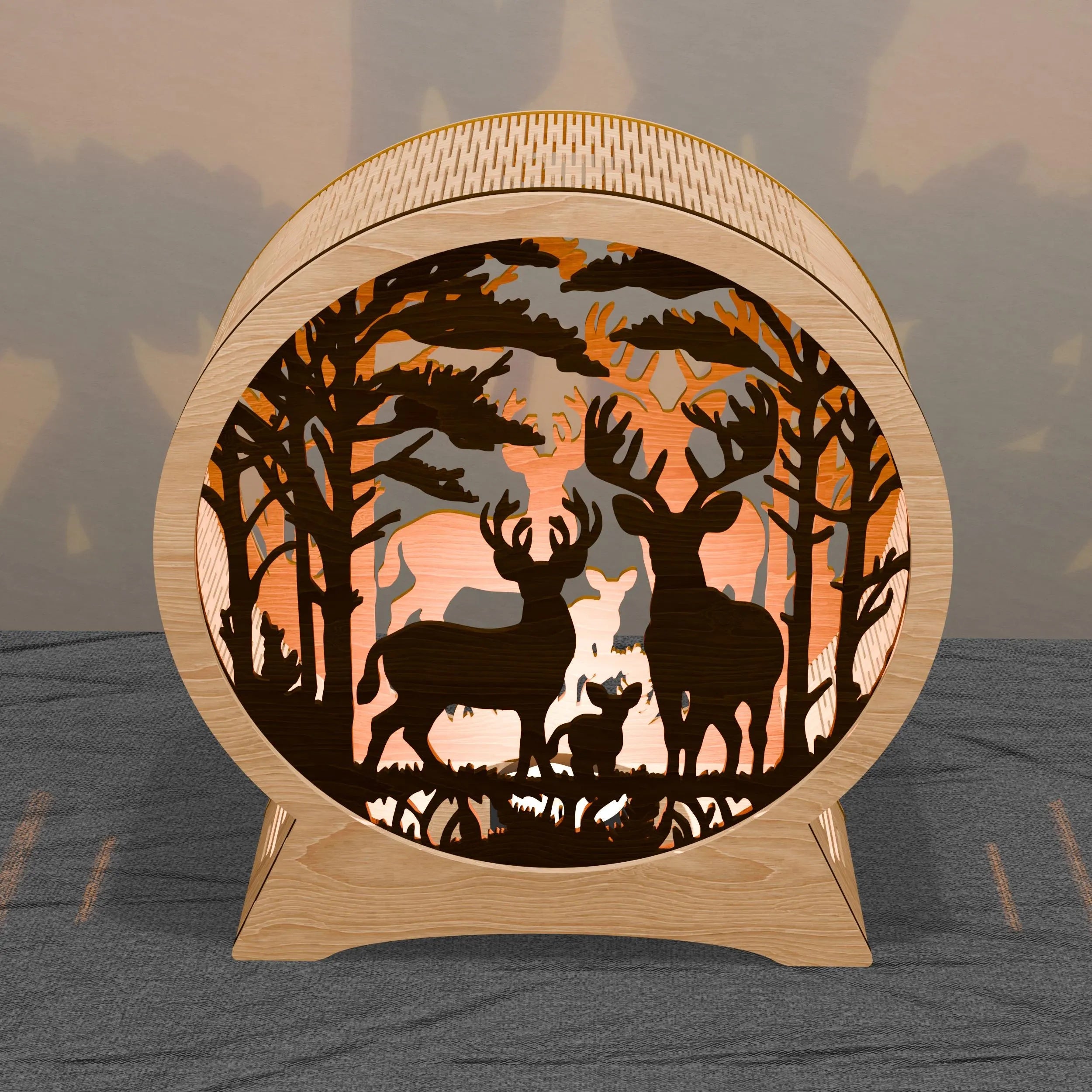 Deer Family Light Box SVG Bundle, 3D Layered Forest Mandala Laser Cut Files, Round Shadow Box Template for Glowforge Cricut