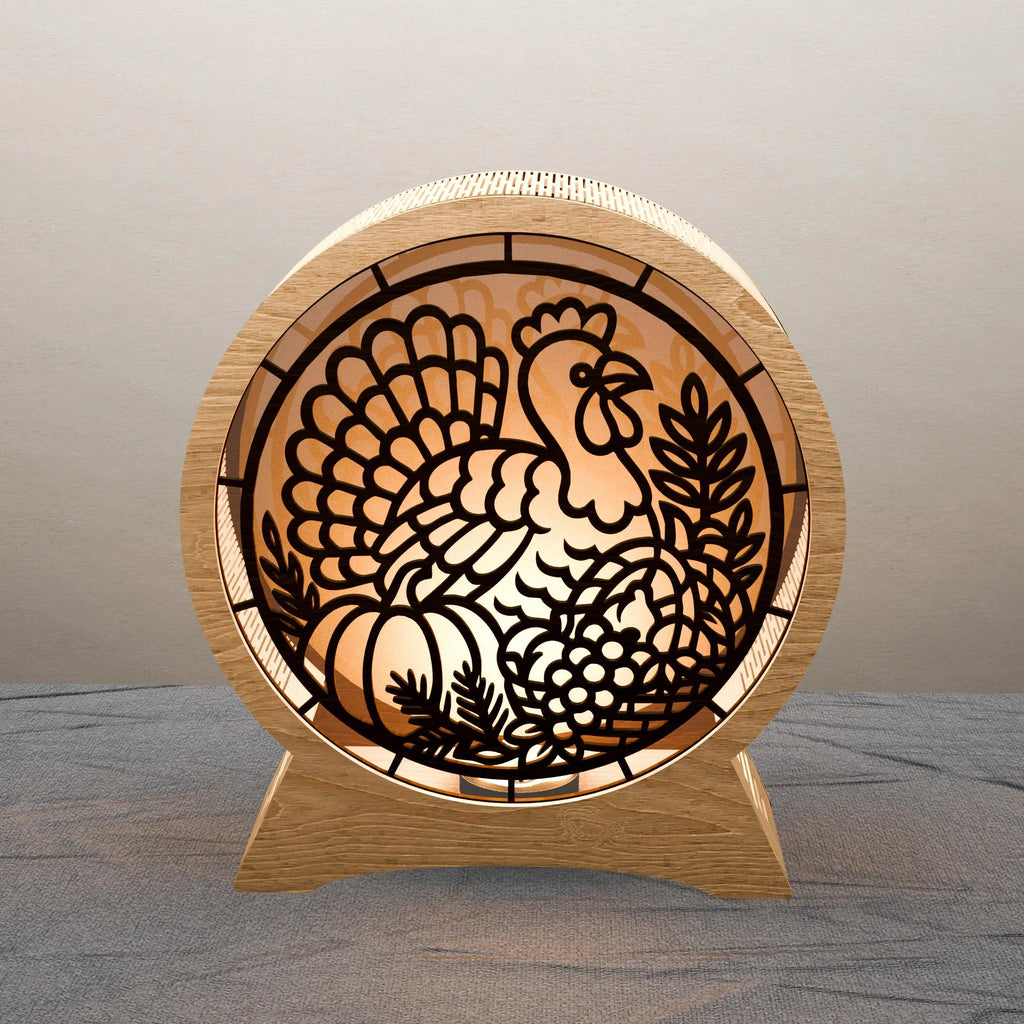 Thanksgiving Turkey Lamp SVG Laser Cut File, 3D Layered Mandala Light Box, Fall Harvest Pumpkin Night Light Digital Download