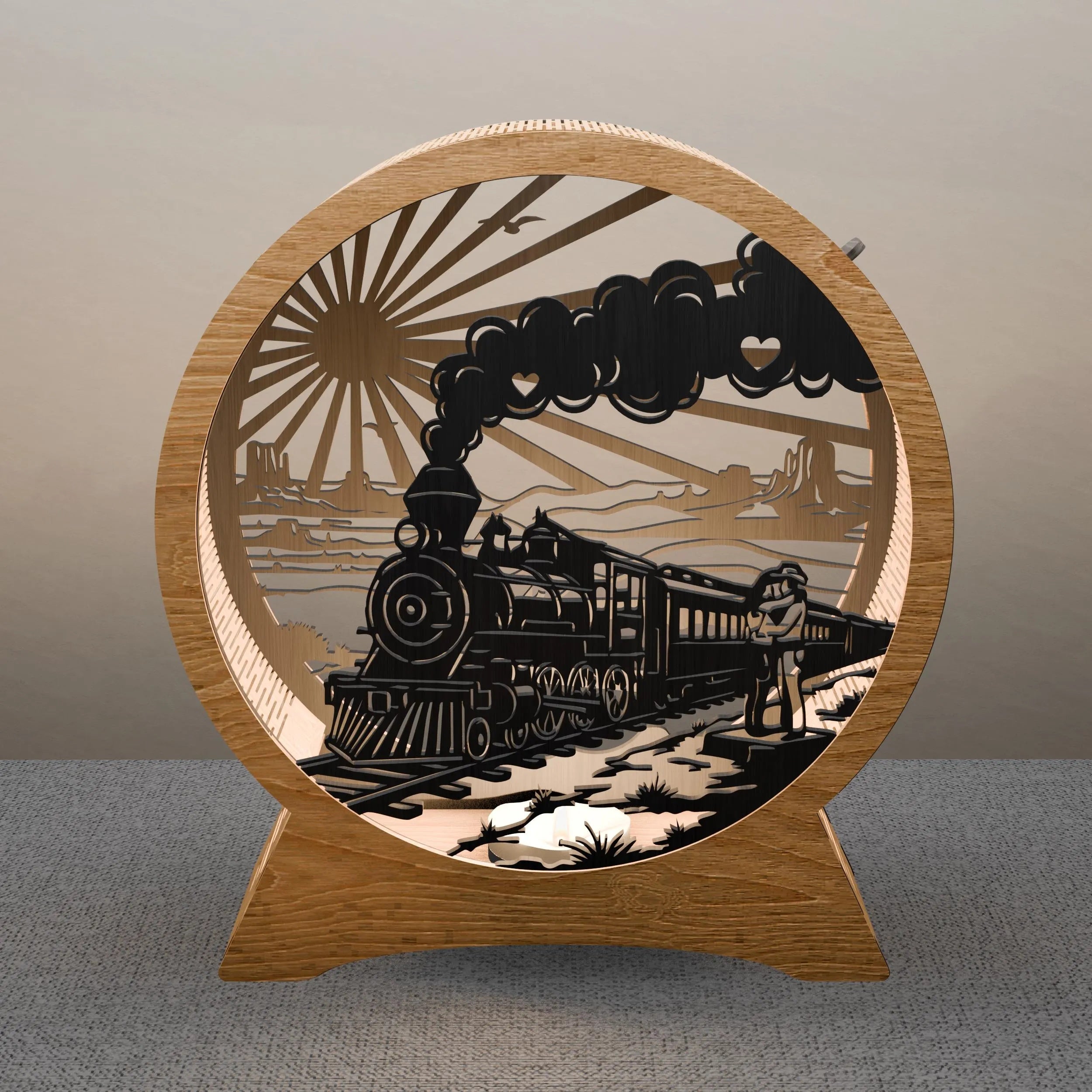 Steam Train Light Box SVG, Vintage Locomotive 3D Layered Lamp Laser Cut File, Multilayer Shadow Box Glowforge DXF Digital Download