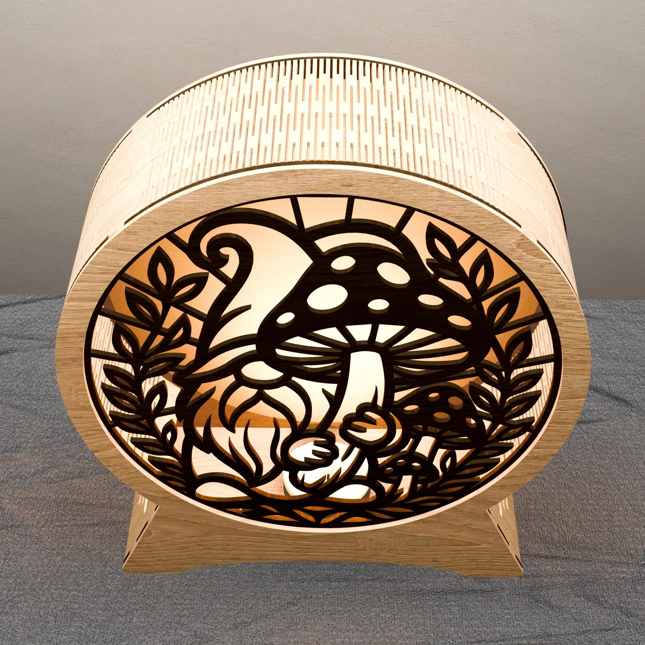 Gnome Mushroom Lantern Laser Cut File, 3D Round Wooden Night Light SVG, Multilayer Mandala Light Box Digital Download for Glowforge