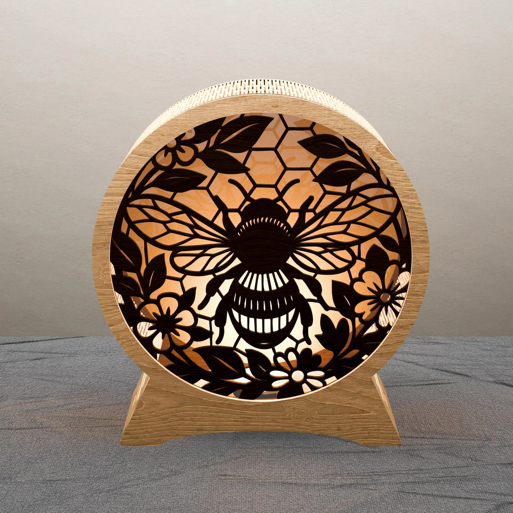 Bee Honeycomb Floral 3D Lamp SVG Laser Cut File, Round Bumblebee Night Light Digital Download, Glowforge Multilayer Vector