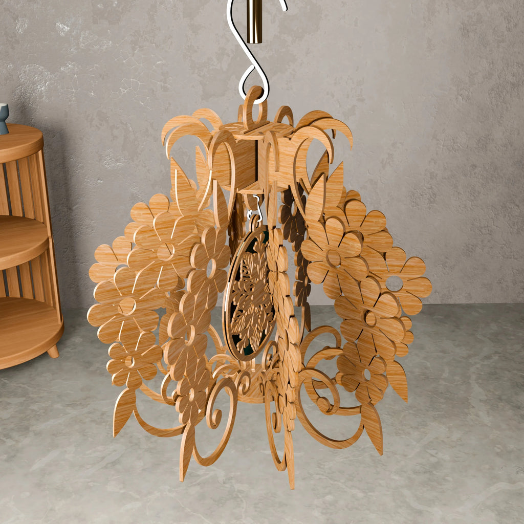 Floral Pendant Lamp Laser Cut Files, Bohemian Wooden Chandelier SVG DXF, Hanging Flower Light Shade Digital Download for CNC Glowforge