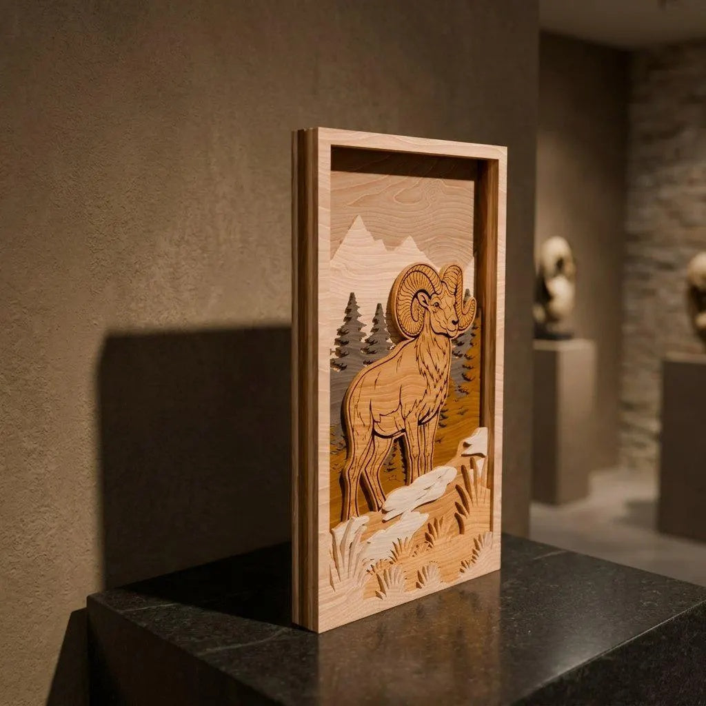 Bighorn Ram Multilayer SVG Laser Cut File, 3D Layered Mountain Wildlife Shadow Box, Glowforge Wall Art Digital Download