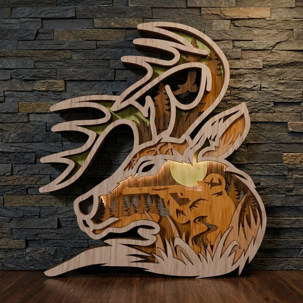 Deer Multilayer Laser Cut SVG, Buck Head 3D Mandala Layered File, Hunting Wall Art DXF CDR, Glowforge Cricut Wood Cut Digital Download