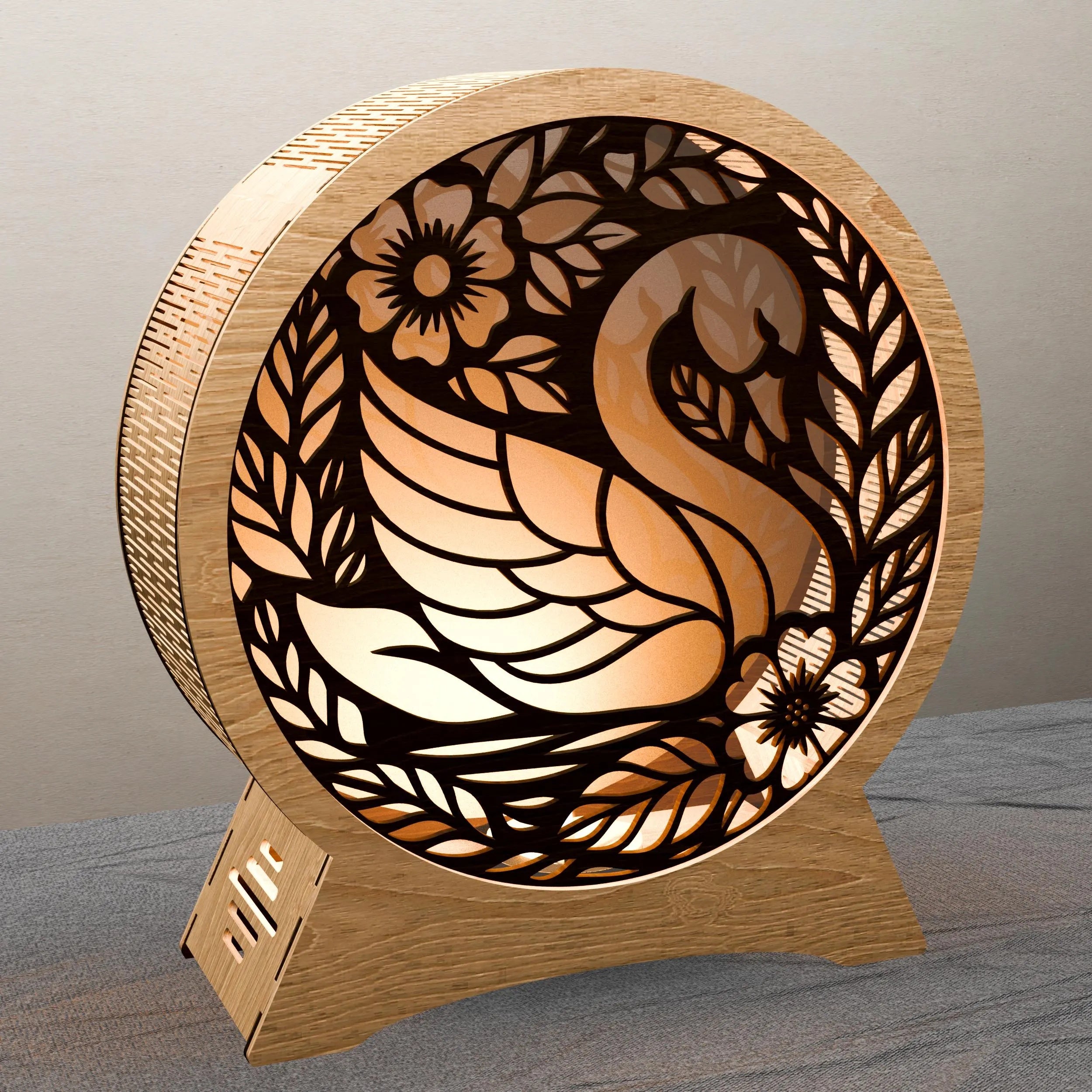 Swan Lamp SVG Laser Cut Files, 3D Round Wooden Night Light Template, Floral Swan Mandala Layered Cut File for Glowforge