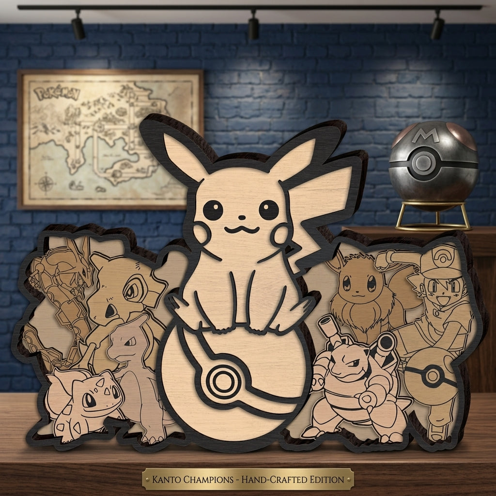 Cute Monster Multilayer SVG Laser Cut File, Electric Creature & Trainer 3D Layered Wood Art Digital Download, Glowforge DXF