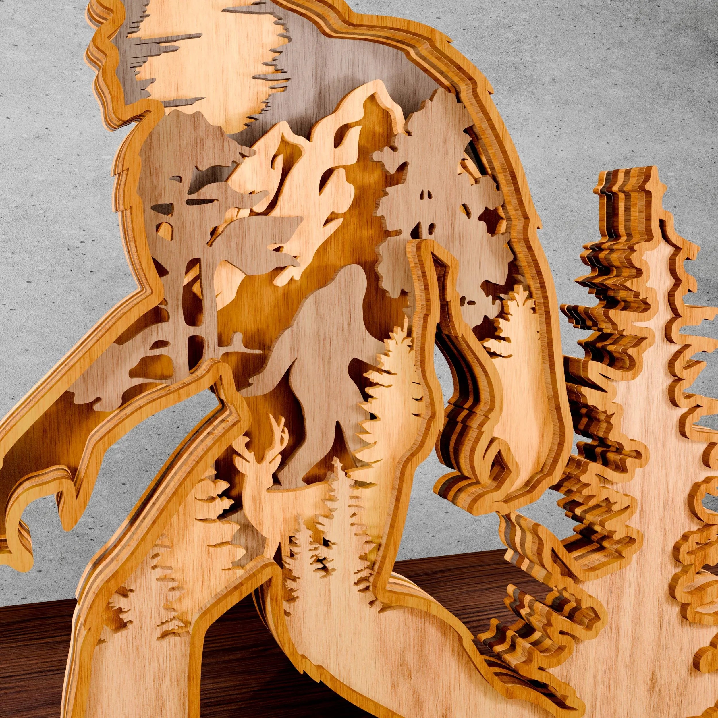 Bigfoot Multilayer Laser Cut SVG Files, Sasquatch Forest Scene 3D Layered Wood Cutting File, Glowforge Cricut Digital Download