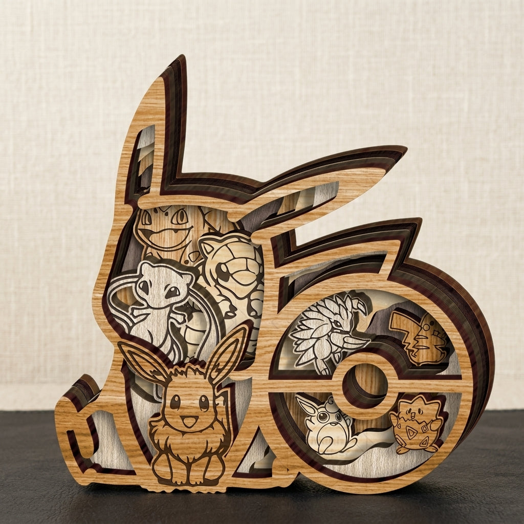 Cute Monster Multilayer Laser Cut SVG, Electric Mouse & Fox Creature 3D Layered Wood Art, Glowforge Anime Decor Digital Download