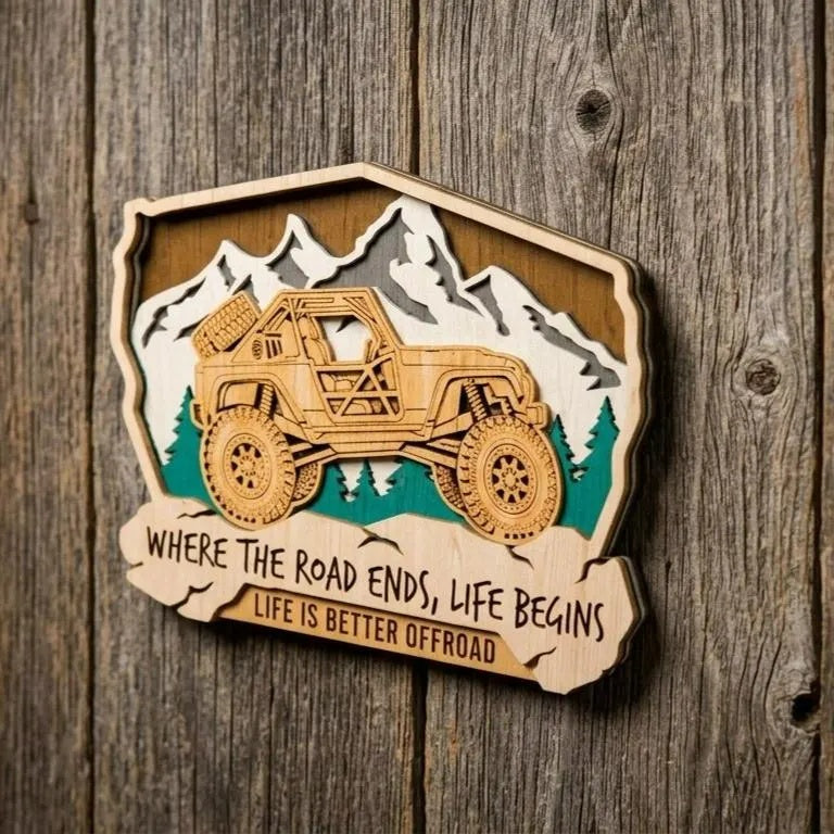 Offroad 4x4 Multilayer SVG, Where The Road Ends Life Begins, Laser Cut File, Jeep Mountain Wood Sign SVG, Glowforge Cricut