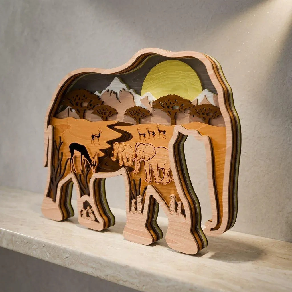 Elephant Safari Multilayer SVG Bundle, 3D Layered Mandala Laser Cut File, Africa Savanna Wildlife Scene DXF for Glowforge