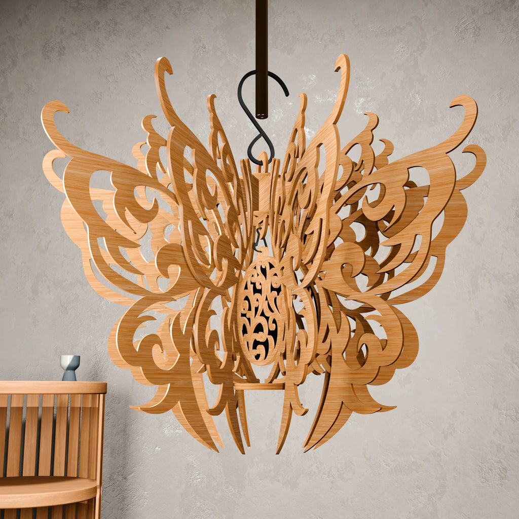 Butterfly Pendant Lamp SVG Laser Cut Files, 3D Wooden Chandelier Digital Pattern, DXF CDR Plans for Glowforge & CNC Router