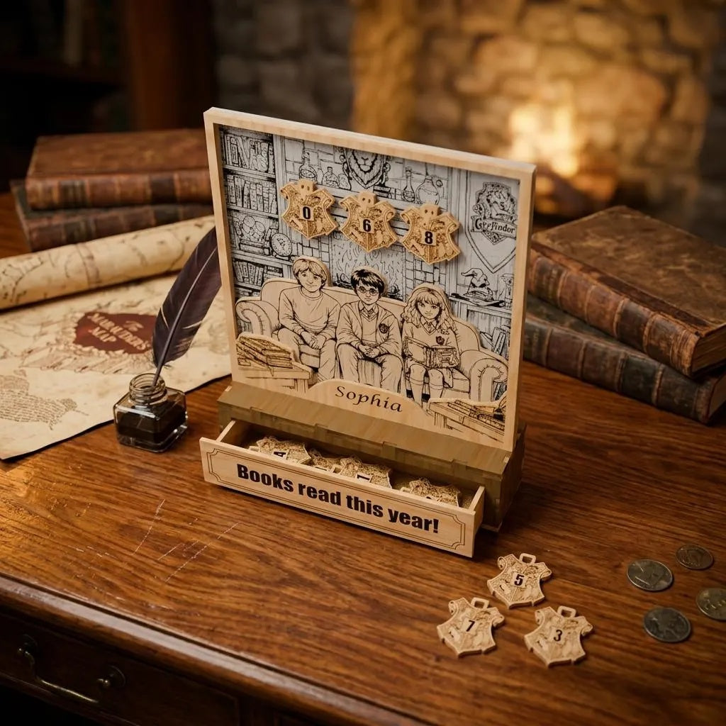 Digital Wizard Book Tracker SVG, Personalized Reading Counter Laser Cut File, Magic School Bookshelf Reading Tracker Download