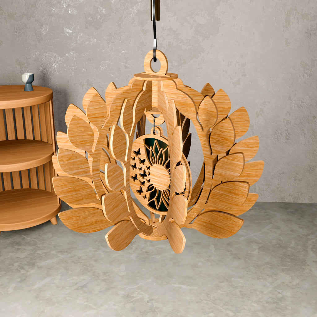 Sunflower Pendant Light Laser Cut Files, Butterfly Lantern SVG, 3D Wooden Lampshade Digital Download, Boho Chandelier DXF CDR