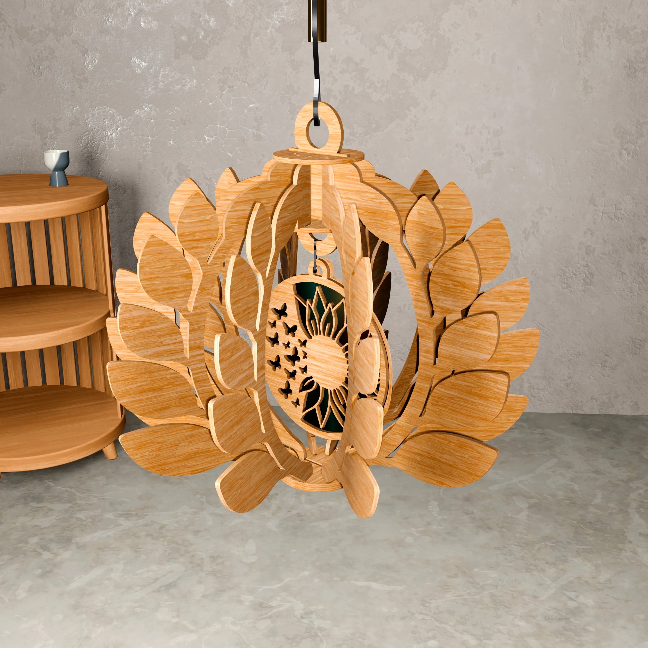 Sunflower Pendant Light Laser Cut Files, Butterfly Lantern SVG, 3D Wooden Lampshade Digital Download, Boho Chandelier DXF CDR