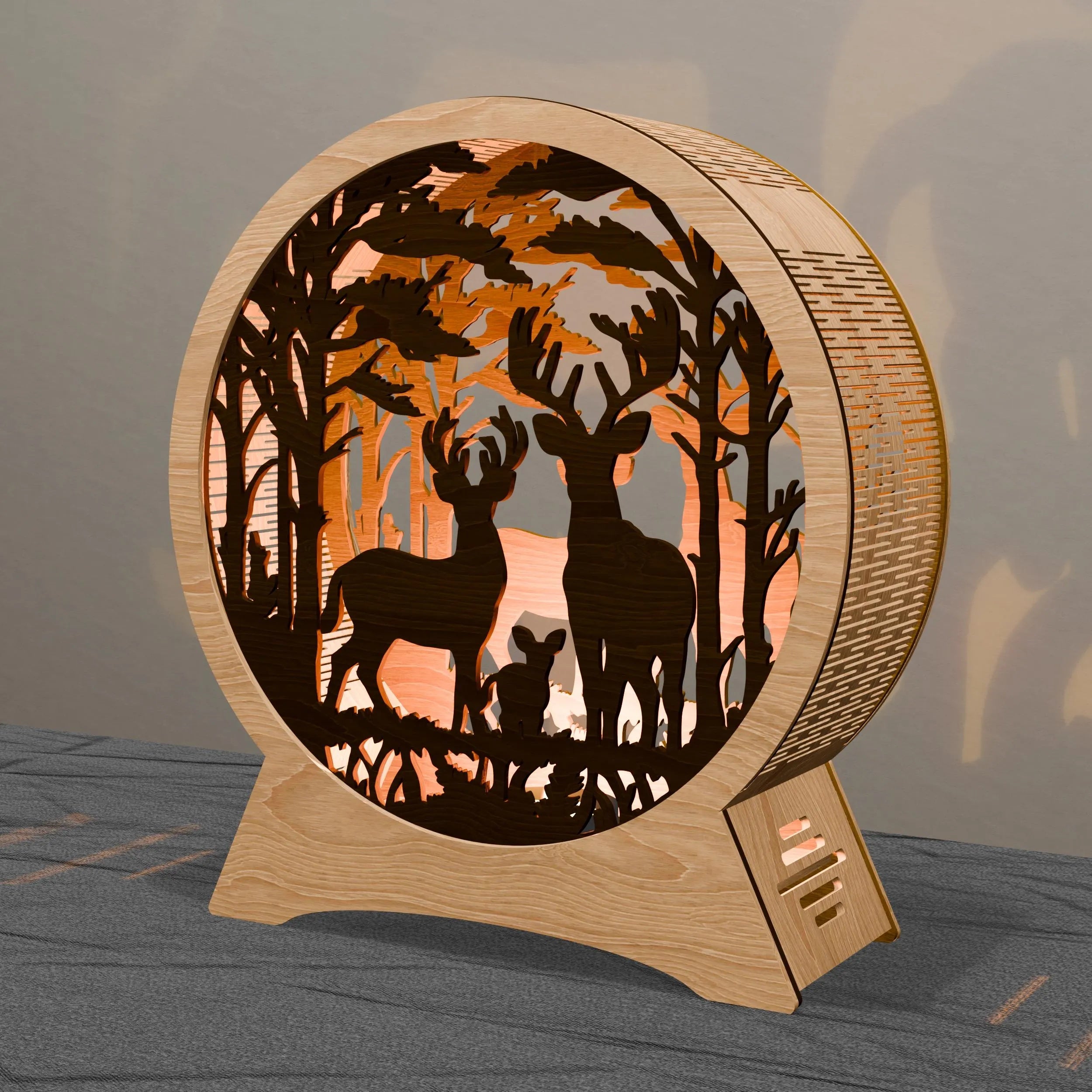 Deer Family Light Box SVG Bundle, 3D Layered Forest Mandala Laser Cut Files, Round Shadow Box Template for Glowforge Cricut