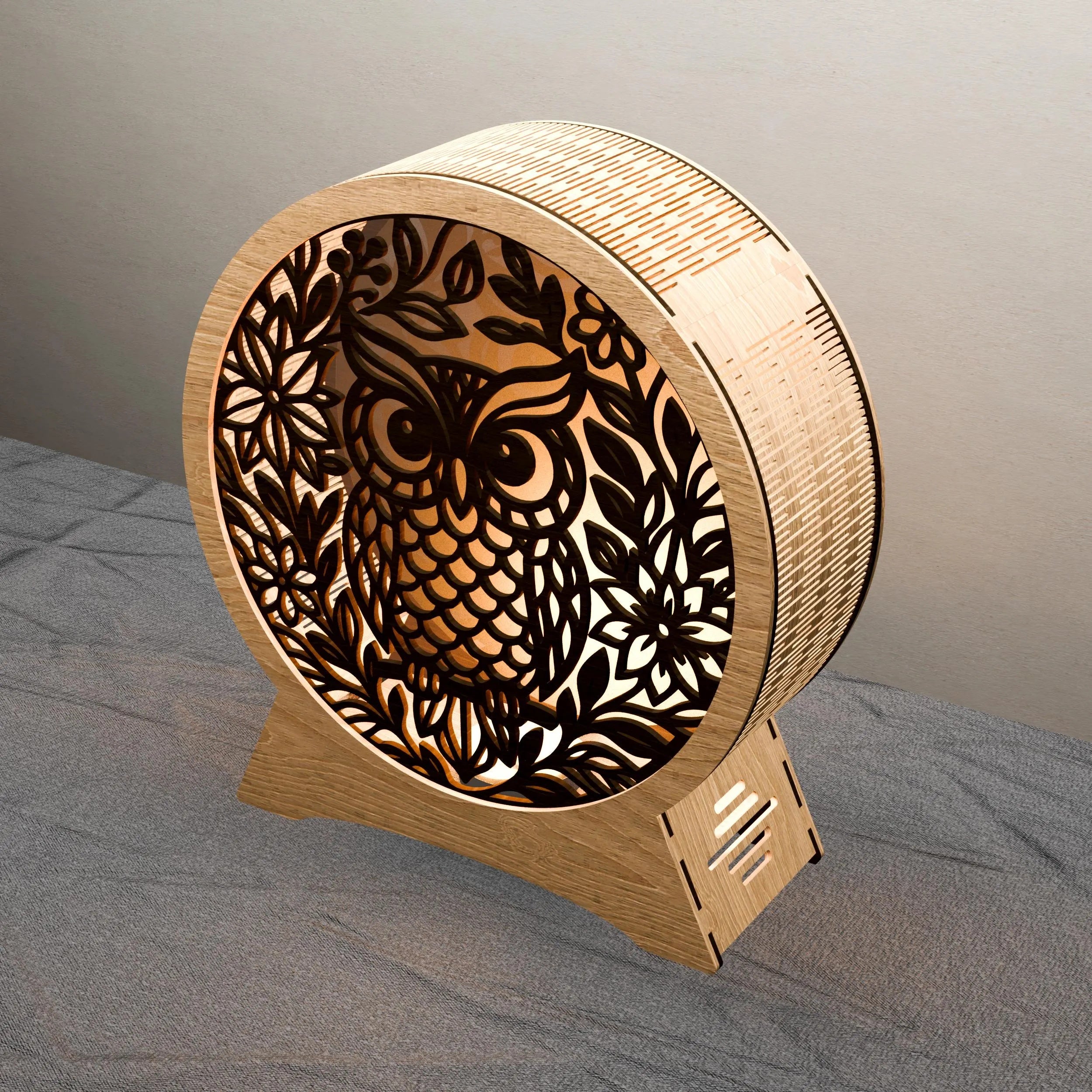 Owl Lamp Laser Cut Files SVG Bundle, 3D Round Wooden Night Light Digital Download, Floral Owl Mandala DXF CDR Vector