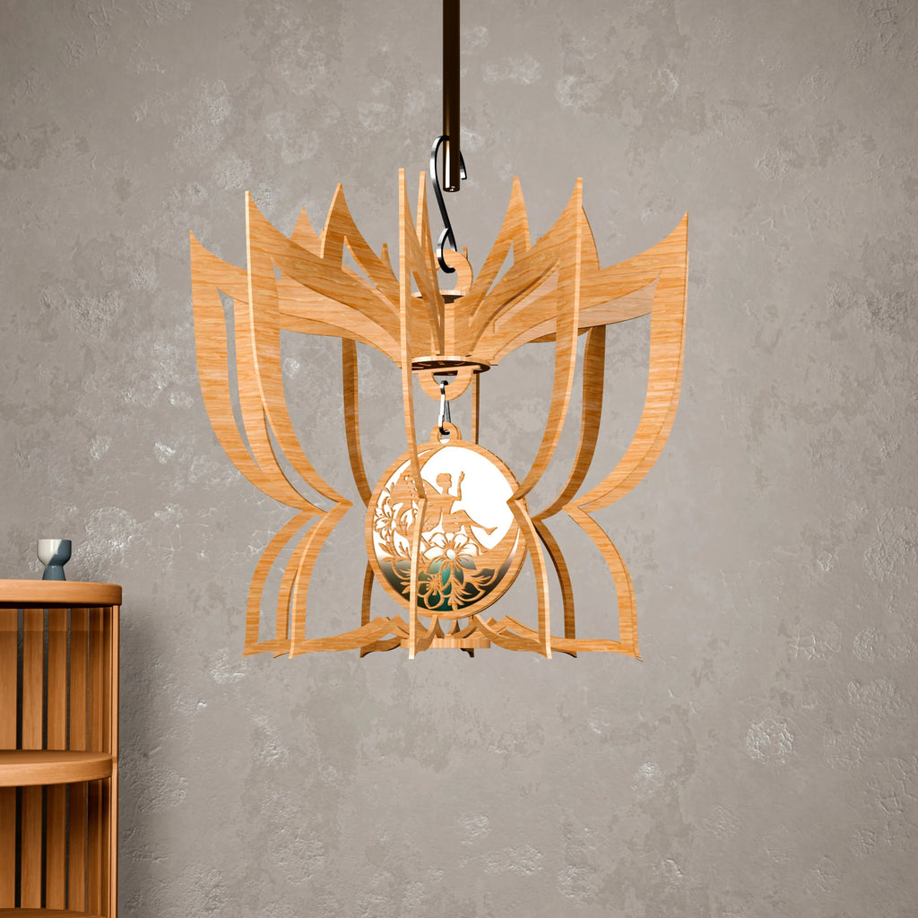 Lotus Pendant Lamp Laser Cut Files SVG DXF, 3D Wooden Hanging Lampshade Bundle, Fairy Butterfly CNC Digital Download