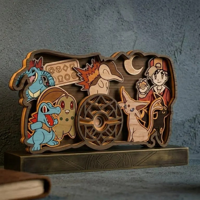Cute Monster Trainer Multilayer Laser Cut SVG, Anime Creatures & Hero 3D Layered Wood Wall Art, Glowforge Anime Decor Digital Download