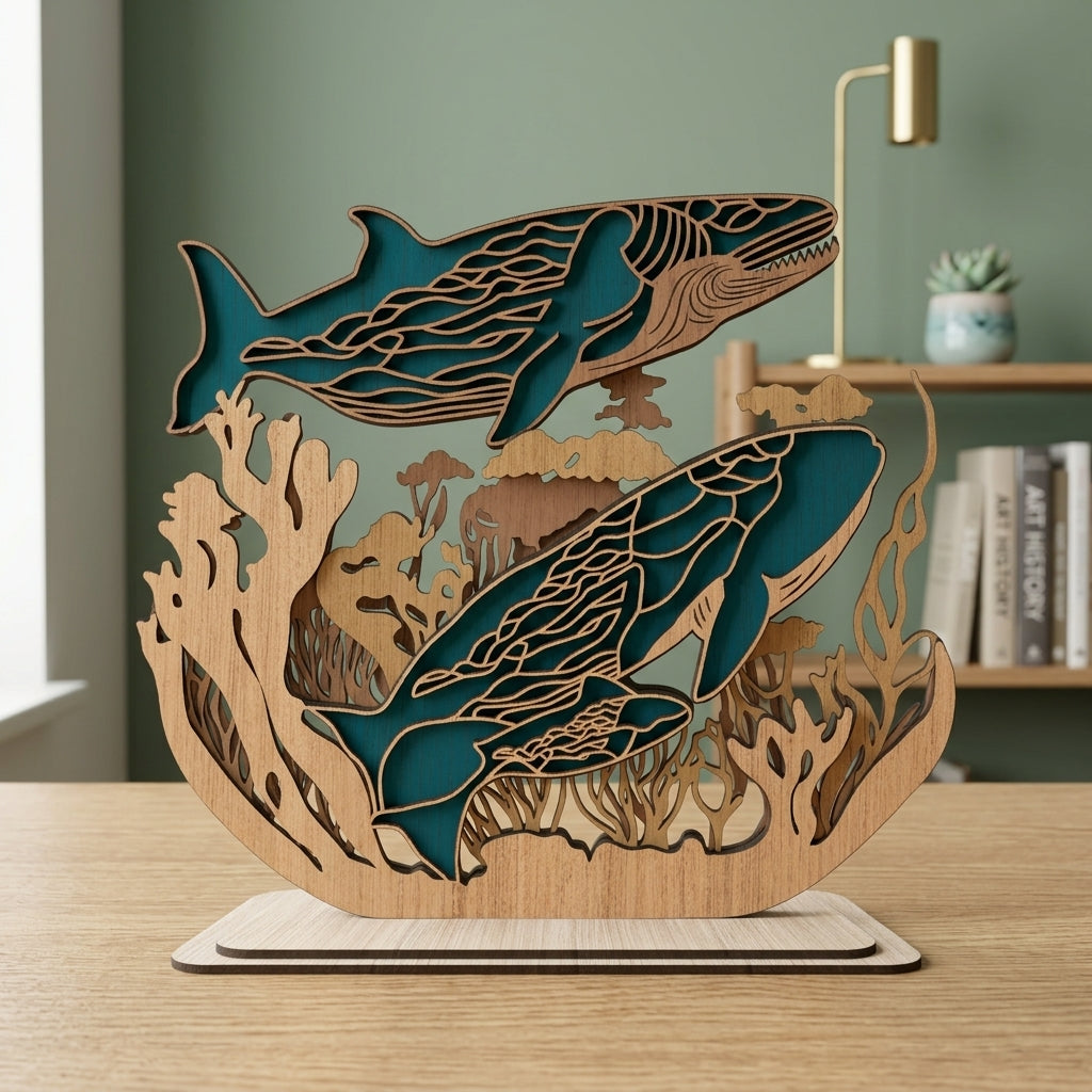 Whale & Sea Turtle Multilayer Mandala SVG, Ocean Coral Reef 3D Layered Laser Cut File, Underwater Wood Art Glowforge Cricut