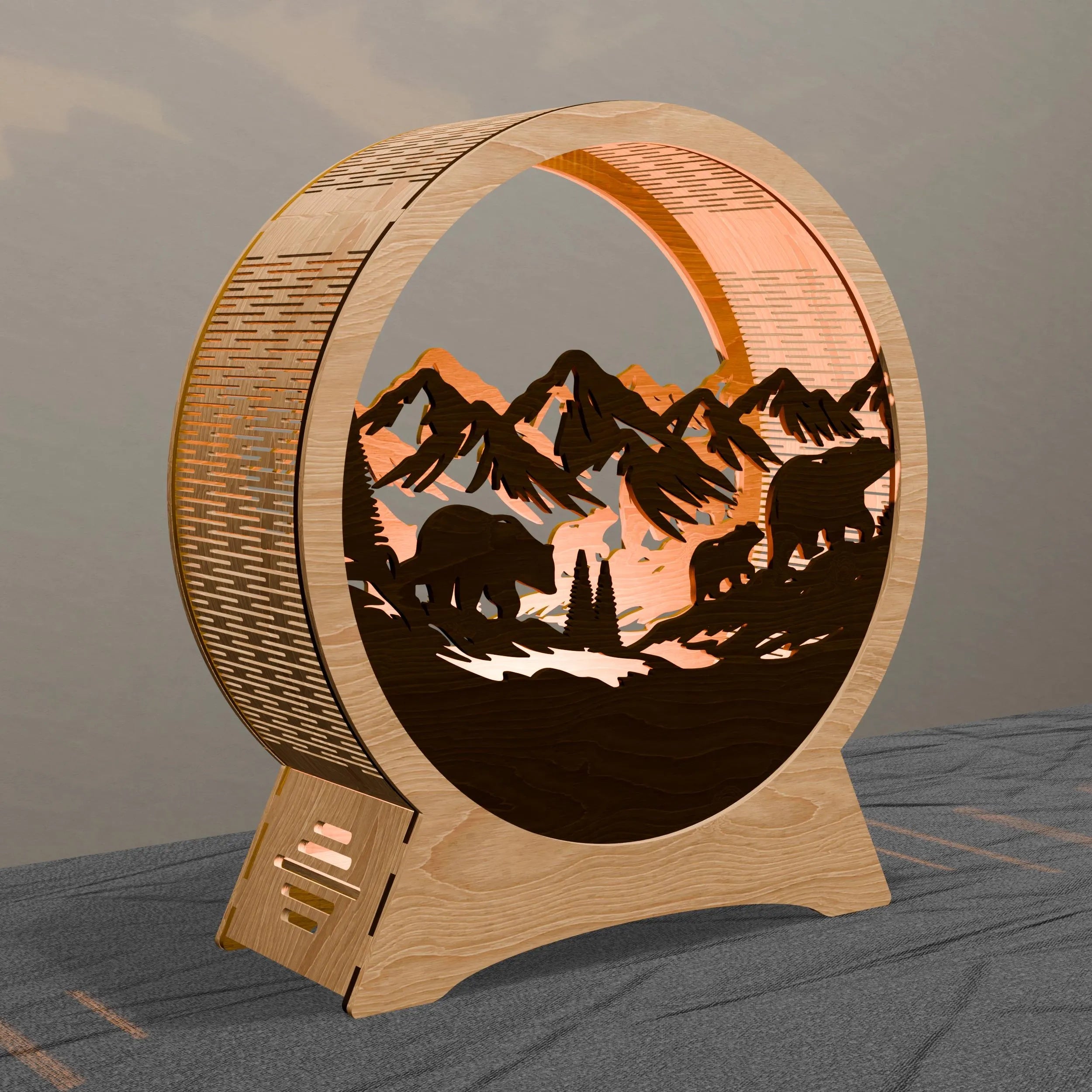 Bear Mountain Lamp Laser Cut Files SVG, 3D Layered Wildlife Night Light, Glowforge Wood Lantern DXF, Forest Scene Digital Download