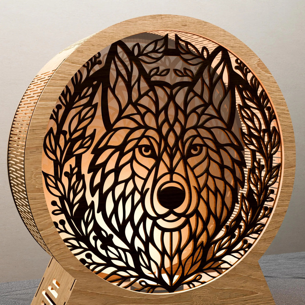 Wolf Mandala Laser Cut Files SVG Bundle, 3D Layered Wolf Lamp Night Light Digital Download, Multilayer Wood Wall Art Cricut