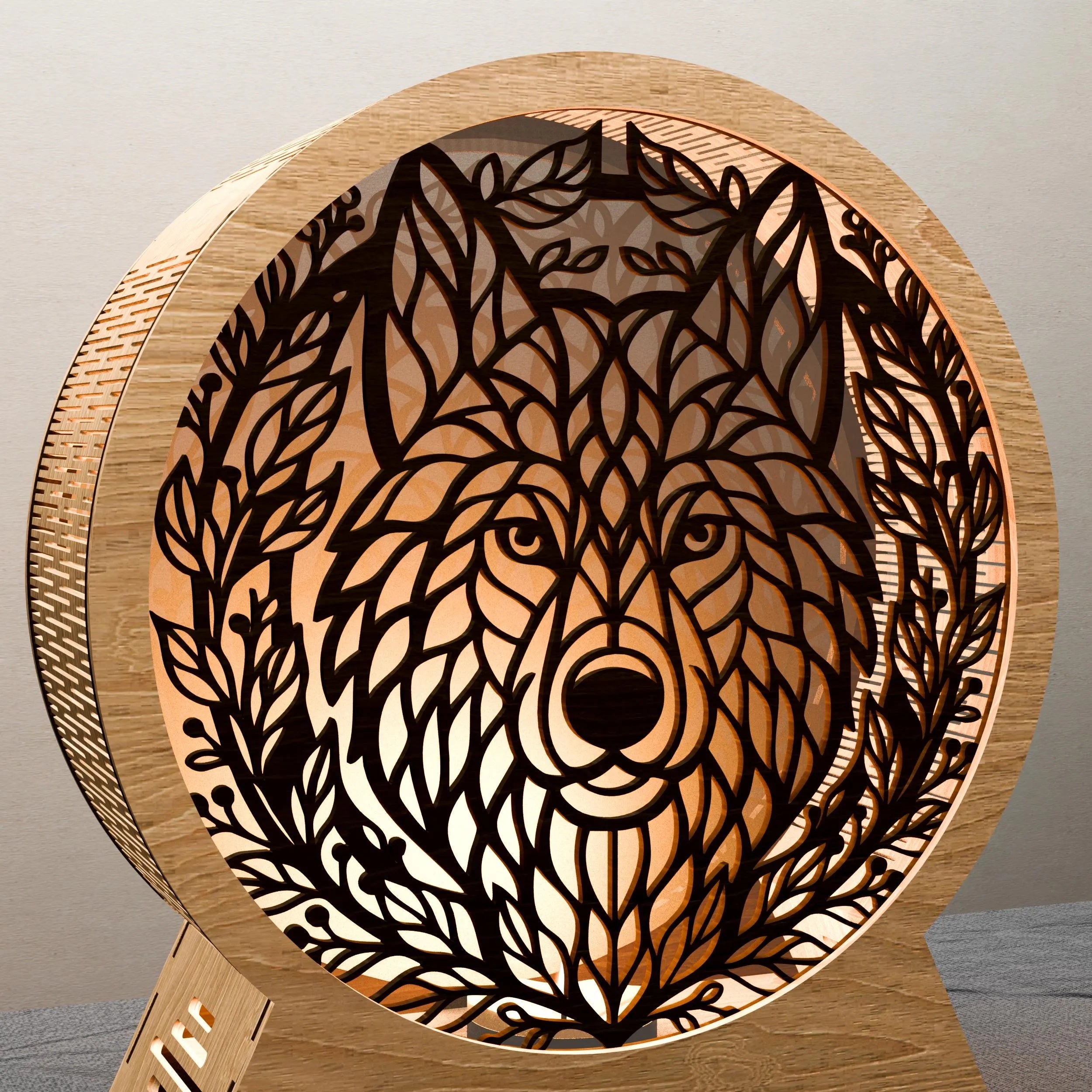 Wolf Mandala Laser Cut Files SVG Bundle, 3D Layered Wolf Lamp Night Light Digital Download, Multilayer Wood Wall Art Cricut