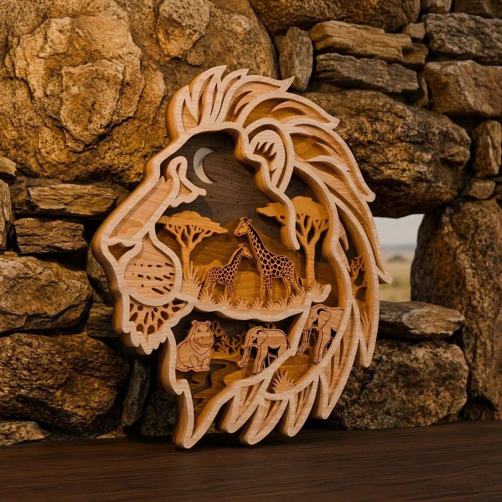 Lion Safari Multilayer SVG Laser Cut File, 3D Layered Mandala Wall Art, Africa Animals Wood DXF CDR Glowforge Cricut Digital