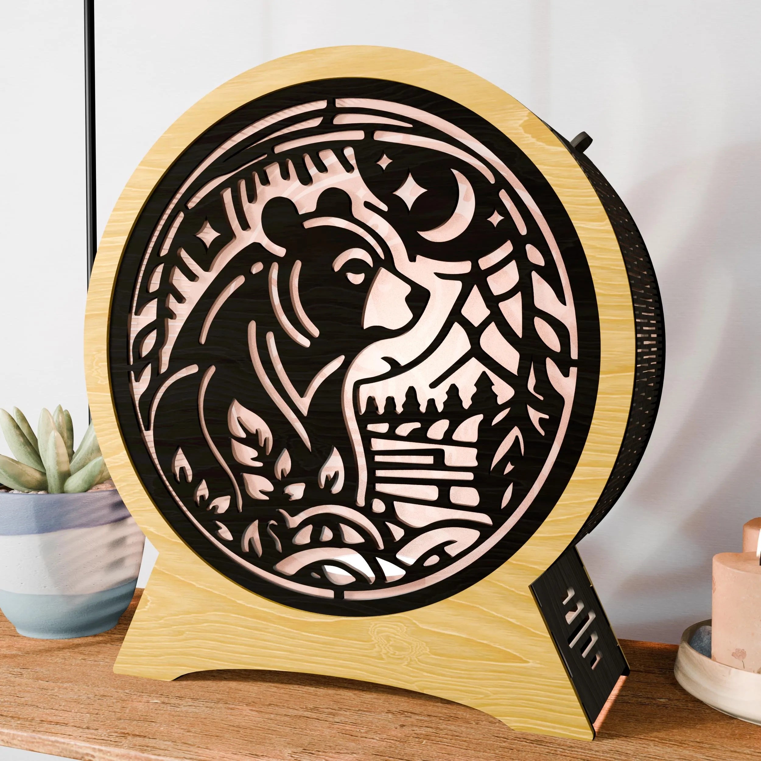 Bear Forest Multilayer Mandala SVG, Layered Bear Moon Night Forest 3D Lamp SVG Laser Cut File, Glowforge Cricut Digital Download