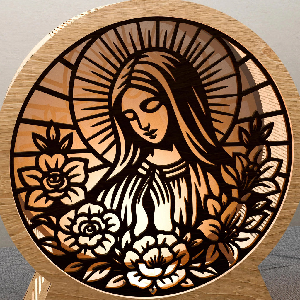 Virgin Mary Multilayer Mandala SVG Laser Cut Files, 3D Light Box Lamp, Catholic Religious Wall Art, Glowforge Cricut DXF CDR
