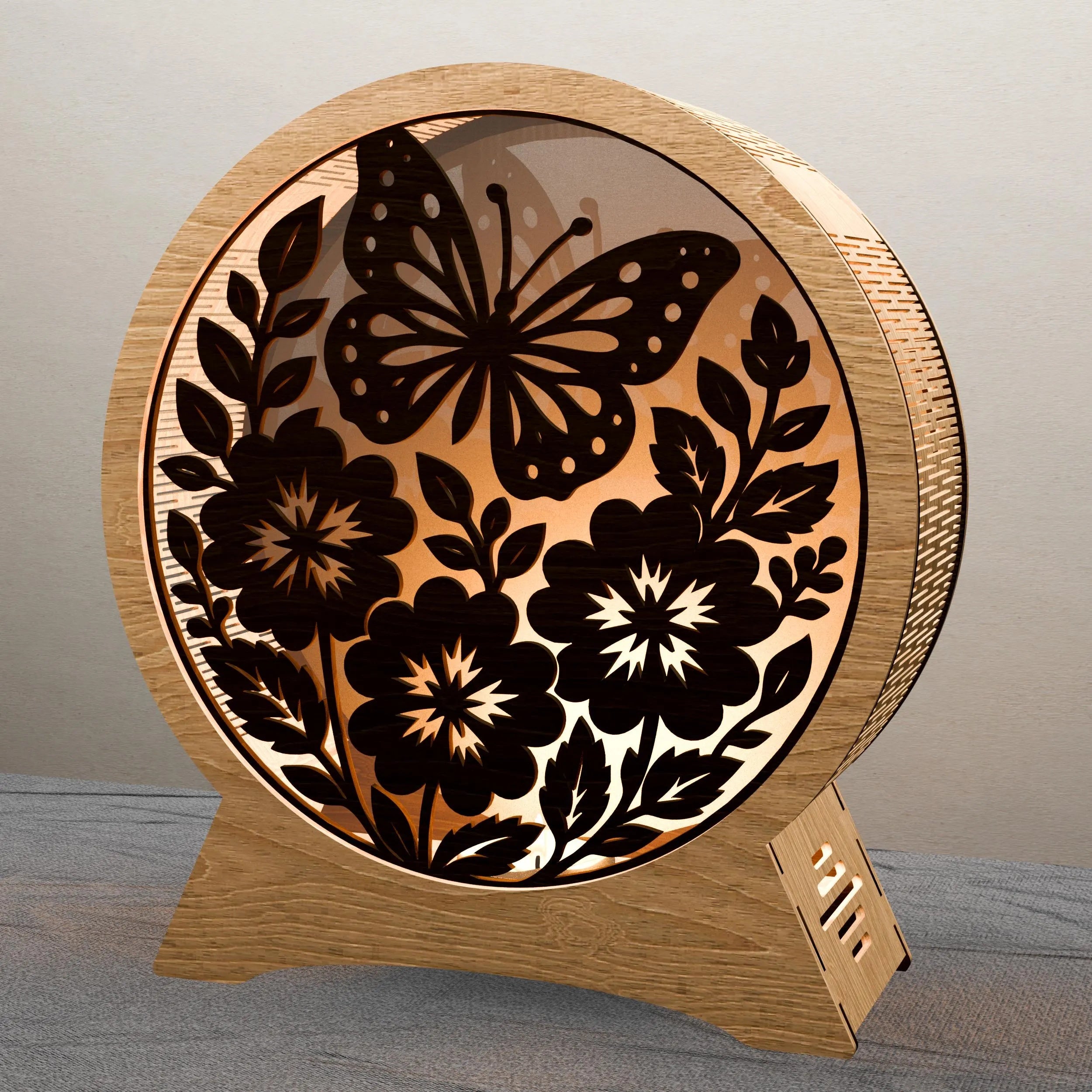 Butterfly Floral Round Light Box SVG Laser Cut File, 3D Layered Mandala Night Lamp, Glowforge Shadow Box Digital Download