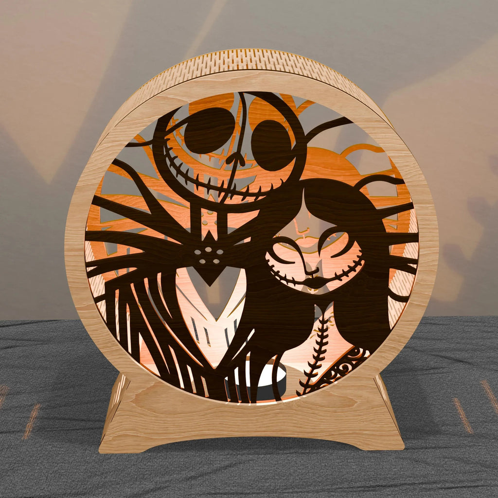 Skeleton Couple Multilayer Laser Cut SVG, Gothic Skull & Rag Doll Love 3D Layered Wood Candle Holder, Glowforge Halloween Decor Digital Download