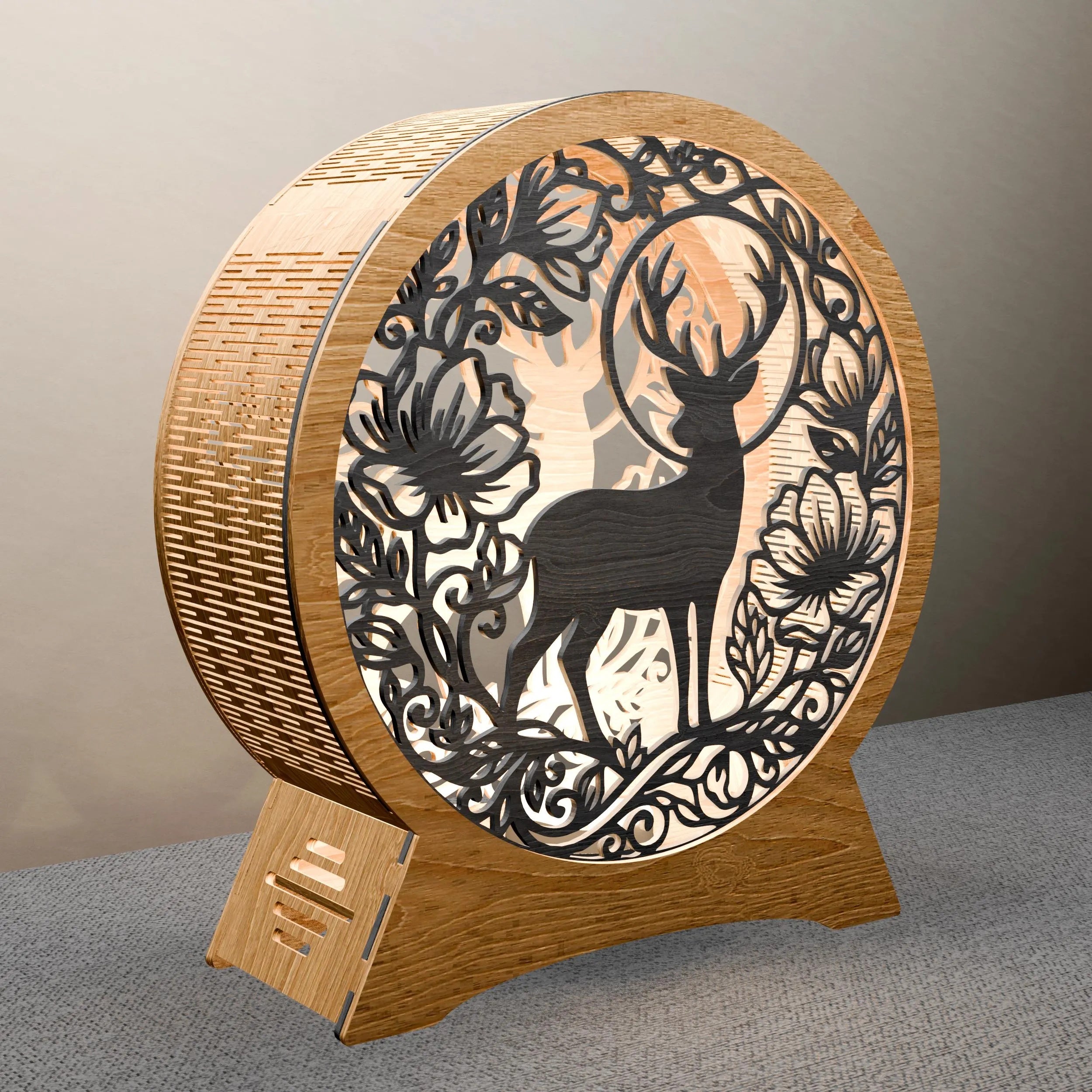 Deer Light Box SVG Multilayer Mandala Stag Floral 3D Layered Laser Cut File Glowforge Cricut Shadow Box Digital Download