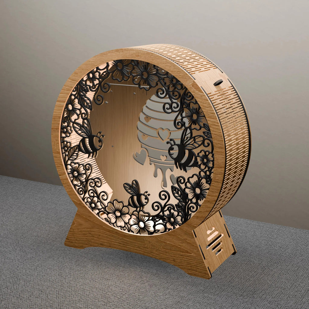 Bee Hive Light Box SVG, Honey Bee Mandala 3D Shadow Box Laser Cut Files, Multilayer Round Lamp SVG for Glowforge, Cricut, Lightbox Template