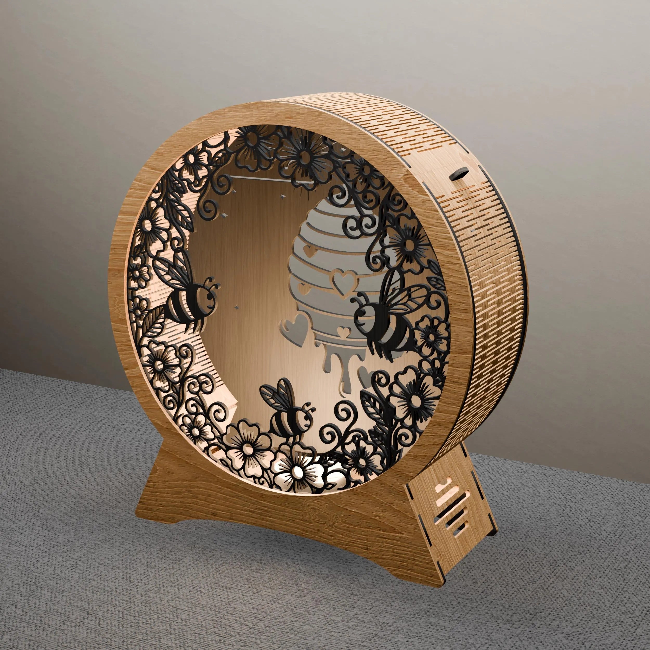 Bee Hive Light Box SVG, Honey Bee Mandala 3D Shadow Box Laser Cut Files, Multilayer Round Lamp SVG for Glowforge, Cricut, Lightbox Template
