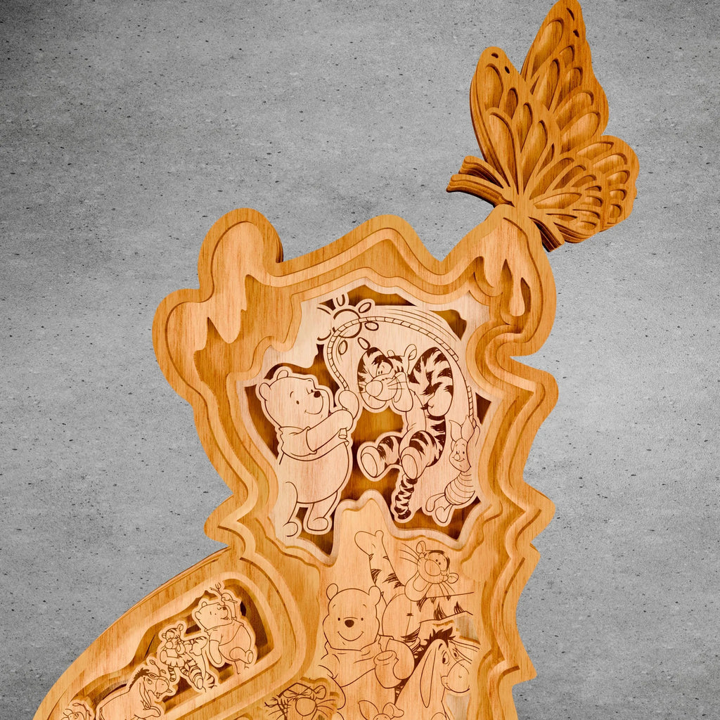 Honey Bear & Friends Multilayer Laser Cut SVG, Cute Bear Tiger & Piglet Forest 3D Layered Wood Art, Glowforge Nursery Decor Digital Download