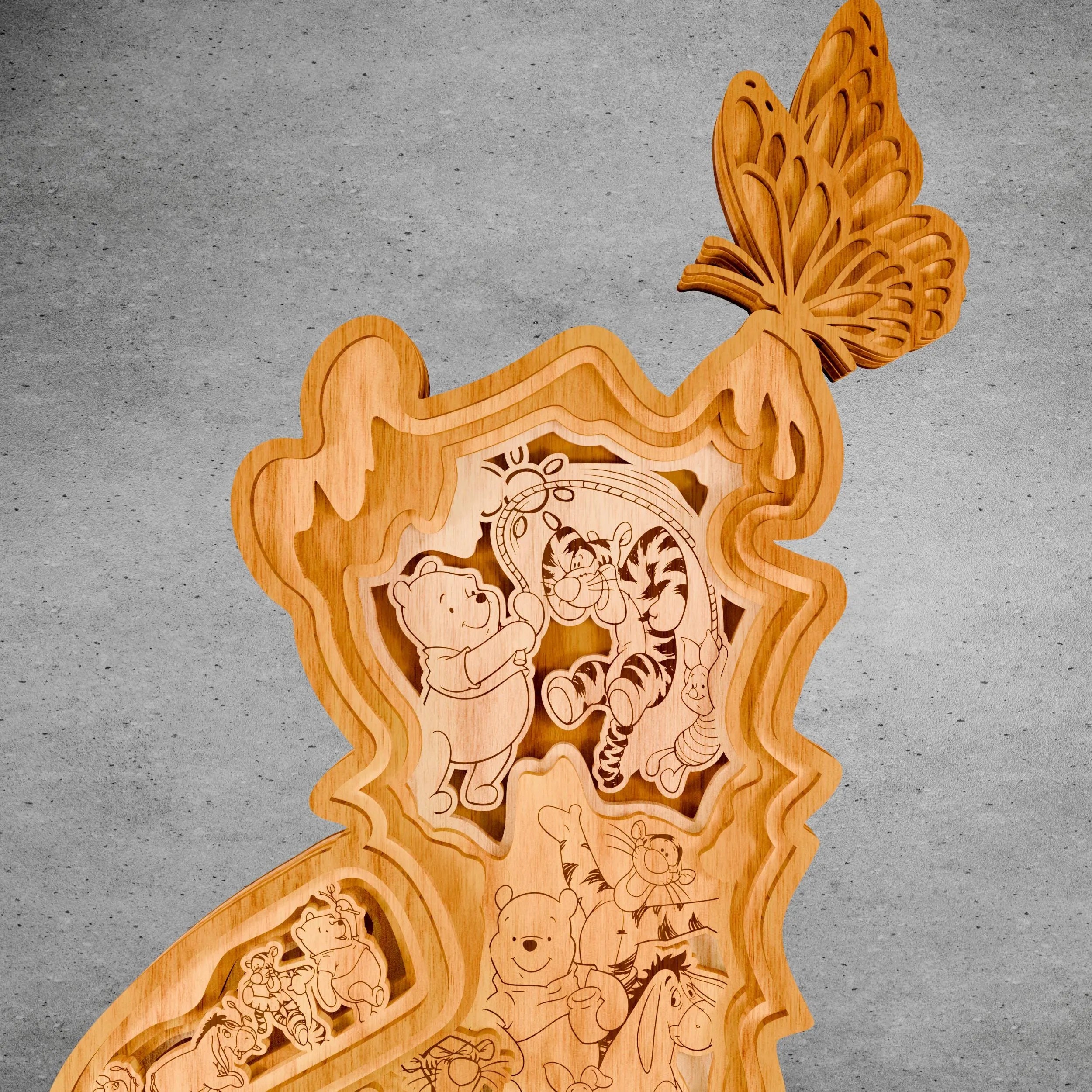 Honey Bear & Friends Multilayer Laser Cut SVG, Cute Bear Tiger & Piglet Forest 3D Layered Wood Art, Glowforge Nursery Decor Digital Download