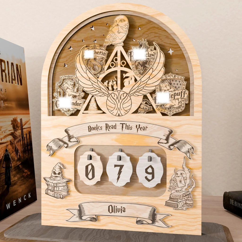 Wizard Book Reading Tracker SVG Laser Cut File, Magic School Books Read This Year Counter, Personalized Reader Gift Digital Download