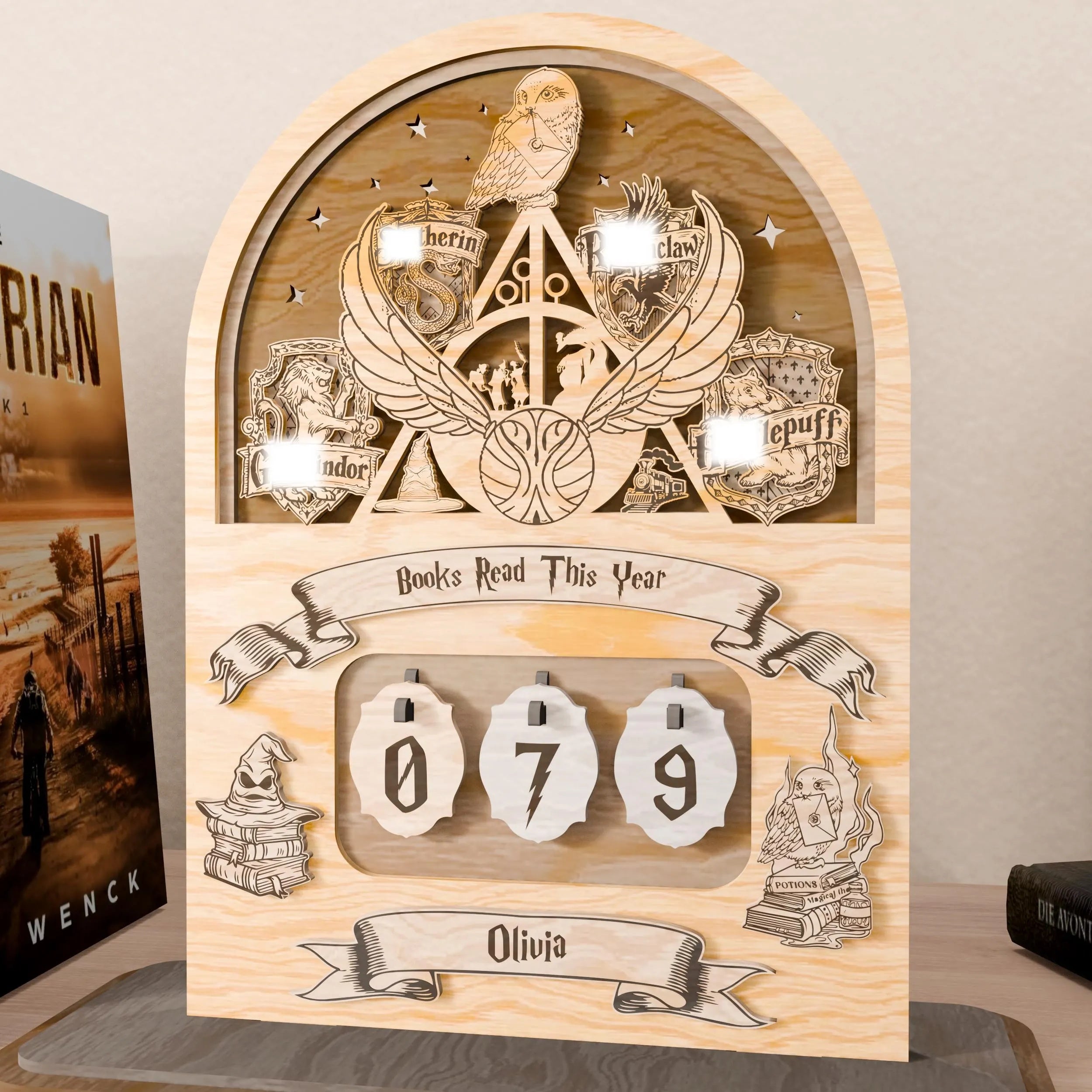 Wizard Book Reading Tracker SVG Laser Cut File, Magic School Books Read This Year Counter, Personalized Reader Gift Digital Download