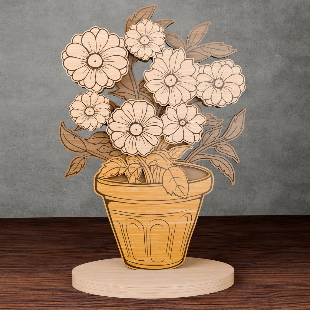 Flower Pot Laser Cut Files Bundle SVG, Layered Floral Bouquet Vase Standee, Glowforge 3D Decor, Multi-Layer Wood Shelf Sitter Cut File