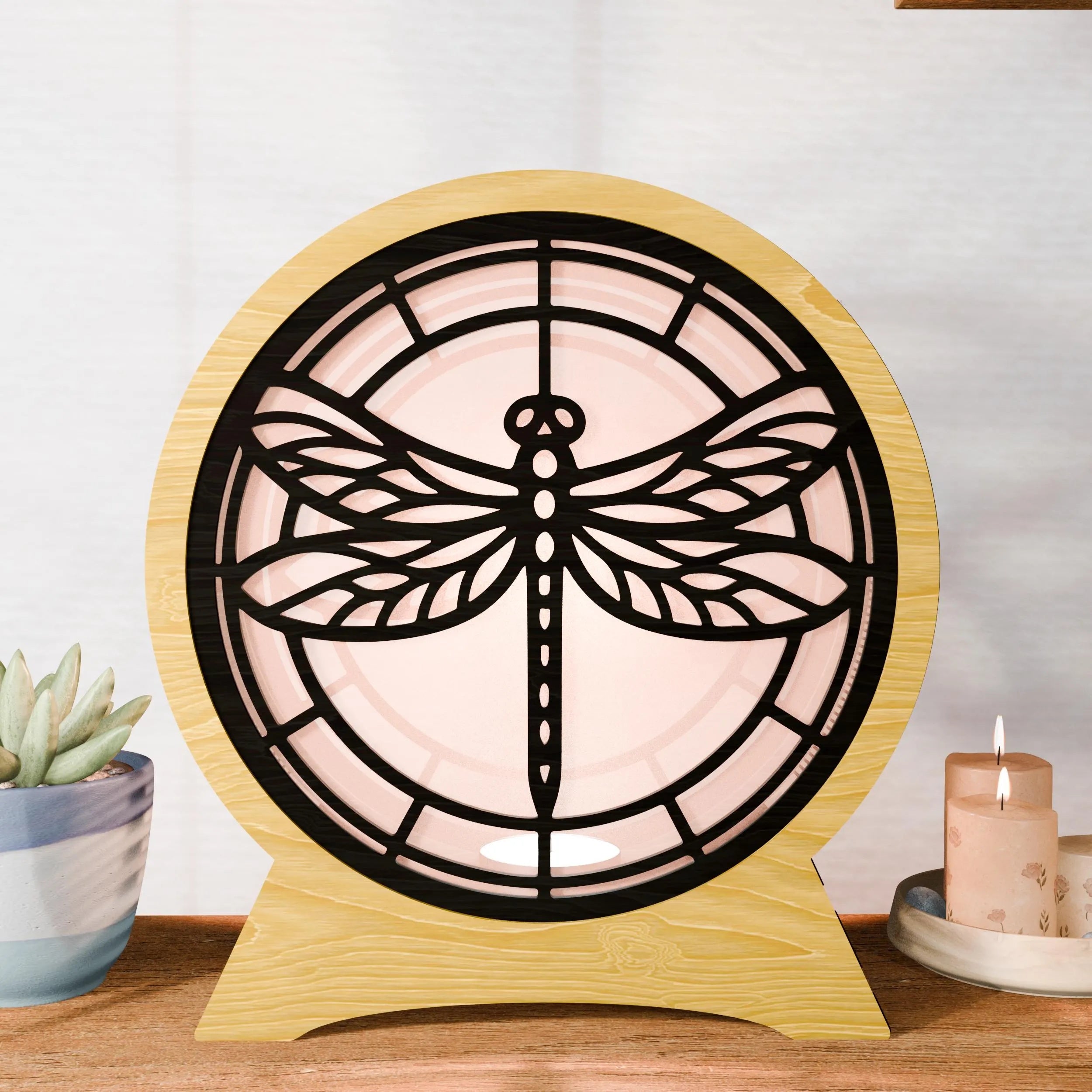 Dragonfly Lantern SVG Laser Cut File, 3D Multilayer Mandala Candle Holder Lamp, Glowforge Wood Lantern Digital Download